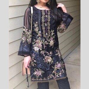 Baroque Black Purple Floral Embroidered Mini Dress 35062